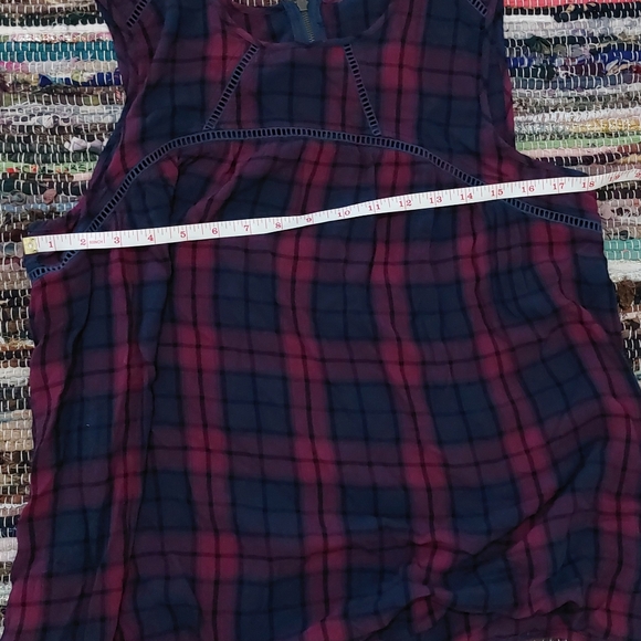 Knox Rose Purple & Blue Chunky Plaid High Neckline Flowy Sleeveless Tank Top - Picture 9 of 13